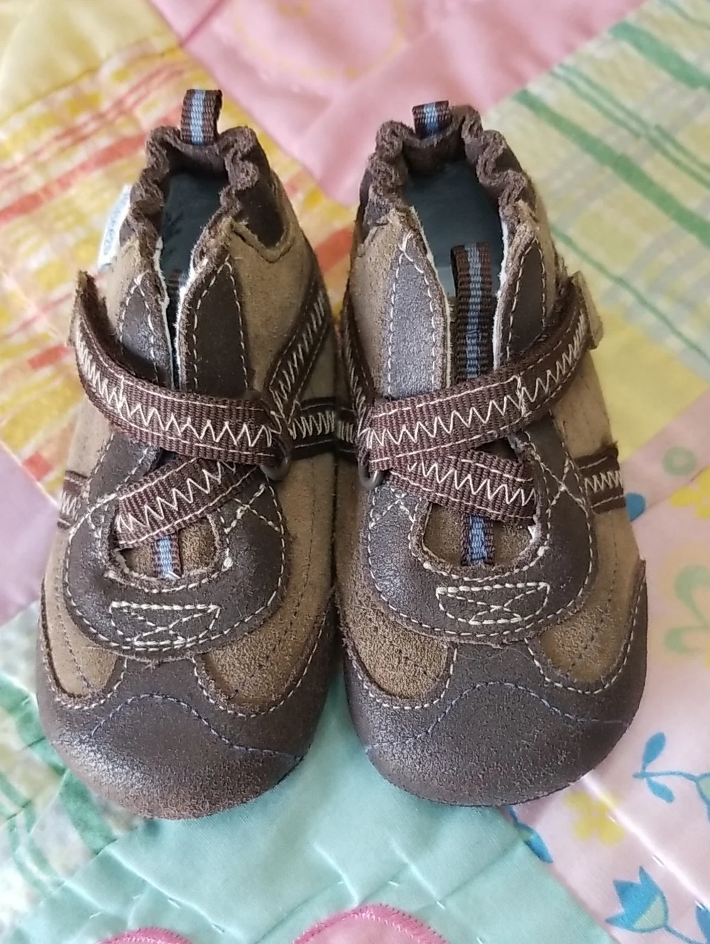 Robeez Brown Leather & Suede Baby Walker Shoes Size 3